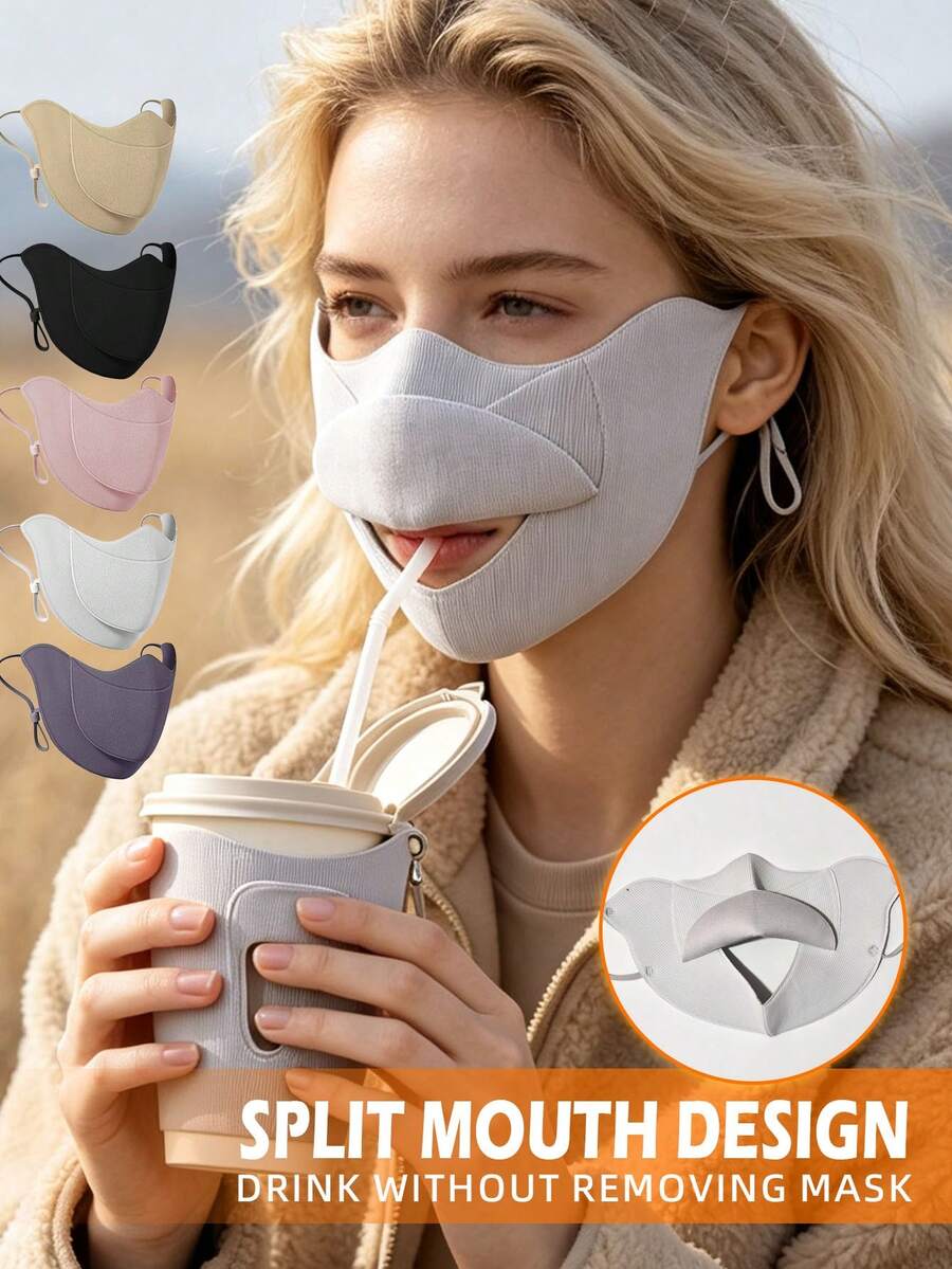 Warm Autumn/Winter Face Mask Featuring A Liftable Drinking Opening, Adjustable Elastic Ear Loops, And A Windproof Thermal Design For Daily Outdoor Wear. - Multicolor - View 1