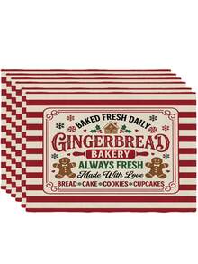 2Pcs Farmhouse Christmas Placemats Red White Stripe Gingerbread Bakery Gingerbread Man Letter Print Rectangular Table Mats Winter Holiday Dining Table Decoration For Xmas Home Party - Red and White - View 11