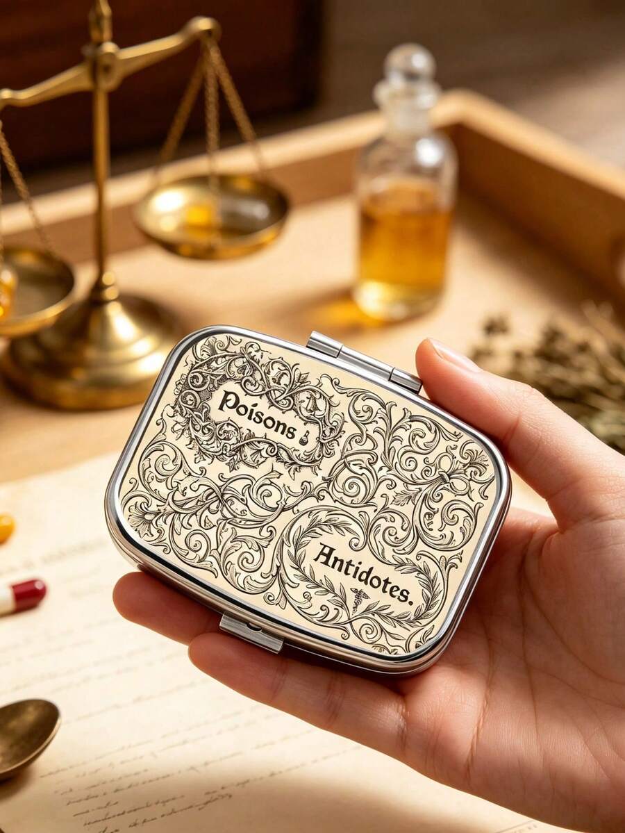 Retro European Medicine Box, Portable Square Medicine Box, Mini Metal Storage Box, Back To School Gift, Halloween Gift (Storage Box Only) - Black and White - View 1