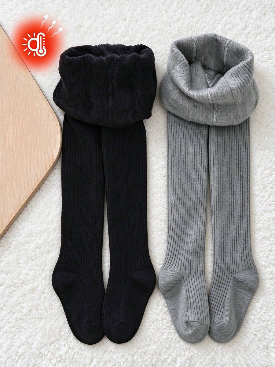 [1件/包]女孩/嬰兒/兒童保暖內裡保暖褲襪，經典復古黑色，可愛極簡優雅條紋設計，柔軟親膚舒適保暖時尚優雅透氣休閒百搭全包腳褲襪，適合秋冬日常穿著/節日禮物/校園穿搭/旅行/舞台表演/滑雪/派對聚會 - 黑色 - 查看 1