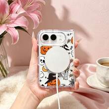 Clear Magnetic Phone Case For Foldable Phone, Halloween Cute Ghost Pumpkin Witch Hat Phone Case , Four-Corner Drop Protection, Anti-Scratch And Anti-Slip, Magnetic Phone Case Compatible With Wireless Charging, Clear Folding Phone Cover Compatible With IPhone Duo Foldable, MagSafe Wireless Charging Compatible, Full Coverage Clear Shockproof Protective Cover - Multicolor - View 5