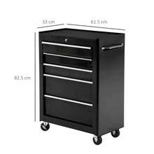 5-Drawer Chest, Lockable Steel Storage Cabinet With Wheels And Handle Box Garage, Workshop, Black - Black + Steel - View 3