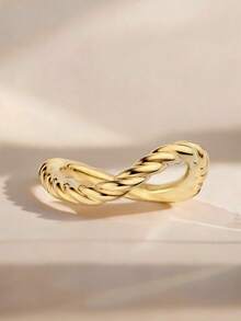 2pcs 18K Gold Plated Luxury Oval Main Stone Ring, Rope Texture Stackable Ring, Teardrop Accent Stone Ring, Exquisite Holiday Party Gift For Women - Yellow Gold - View 13