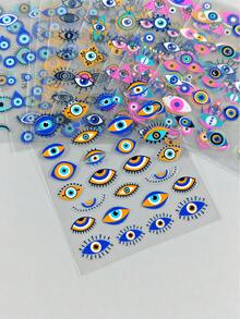 10入邪惡之眼美甲貼紙 波希米亞土耳其之眼美甲貼花 太陽月亮幾何眼紋，適合日常美甲、度假風美甲、DIY美甲裝飾 - 彩色 - 查看 8