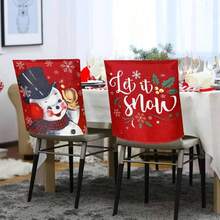 6pcs Vintage Christmas Chair Back Covers, Assorted Snowman Santa Xmas Tree Letter Print Stretch Chair Slipcovers, Removable Washable Xmas Dining Chair Back Protector, Holiday Dining Room Decor - Red - View 5