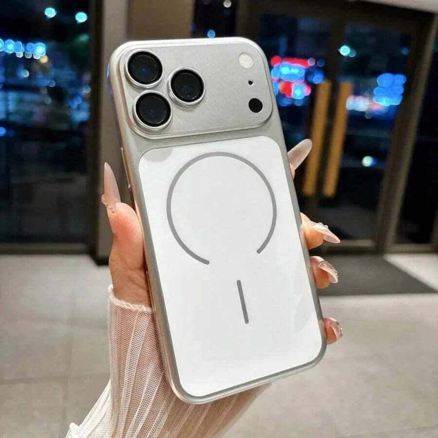Matte Metallic Magnetic Phone Case, Compatible With Iphone 18 Pro Max 17 16 15 14 13 Pro With Lens Protective Film, Support Wireless Charging, Anti-Fall Protective Case, For Gift Idea For Women Men - Silver - View 1