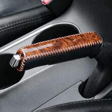 1pc Universal Car Hand Brake Cover, Peach Wood Style Hand Brake Decorative Protective Cover, Gear Shift Cover, PU Leather Hand Brake Handle Cover, Car Interior Modification Accessory - A - View 4