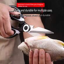 1pc Minimalist Black & White Multi-Function Kitchen Scissors, Stainless Steel Material, Can Cut Vegetables & Meat, Open Bottle Caps, Scrape Fish Scales, Crack Walnuts, Suitable For Kitchen Meal Prep, Family Gatherings, Outdoor Picnics, Heavy-Duty Food Scissors For Home Use, Easy To Clean Multi-Purpose Kitchen Scissors, Suitable For Christmas, Thanksgiving, Birthday Parties And Other Holidays - Multicolor - View 8