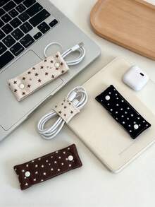 Korean Ins Style Star Fabric Data Cable Organizer Clip, Portable Charging Cable Winder, Earphone Cable Management Clip, Student Desk Cable Organizer, Best Friend Birthday Small Gift, Portable Storage Gift - Multicolor - View 4
