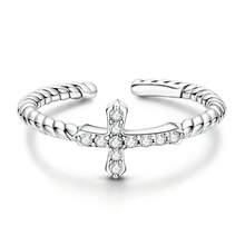 1Pc Silver Plated Twisted Open Ring Clear CZ Inlaid Cross Decor Adjustable Statement Ring For Women Jewelry Gift Suitable For Daily Outfits - Silver - View 8