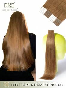 DNE HAIR 20Pcs Tape In Hair Extensions 100% Human Hair 6# Light Brown 12-22 Inch Silky Straight Seamless Invisible Top Quality Thick Ends Healthy Remy Hair Extensions For Thin Hair And Salon Use And For All Women/Girls Daily Use - S6 - View 1