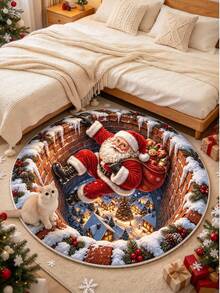 1 tấm thảm trang trí Giáng Sinh hình tròn 3D hiệu ứng thị giác họa tiết Ông già Noel và ống khói, phong cách mới Thu/Đông, phù hợp dùng hàng ngày cho gia đình, trang trí lễ hội, thảm trang trí phòng ngủ, thảm nhỏ, thảm trang trí nhà cửa, thảm phòng khách, thảm nhỏ phòng khách, thảm phòng ngủ, thảm trang trí phòng khách, thảm ngoài trời, thảm có thể giặt được - Nhiều màu - Xem 2