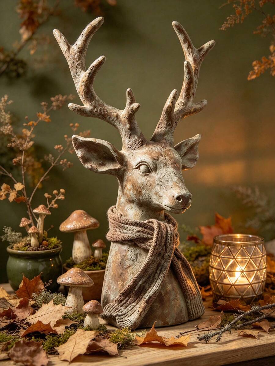 Vintage Country Style Resin Deer Head Bust With Knitted Scarf, 15cm ...