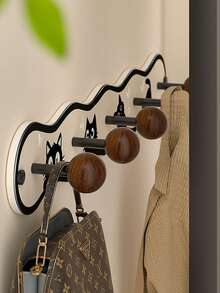 4pcs Black Cat Door Back Coat Rack Wall Hanging Hooks Solid Wood Wall-Mounted Bedroom Wall Simple Storage Rack - Multicolor - View 4