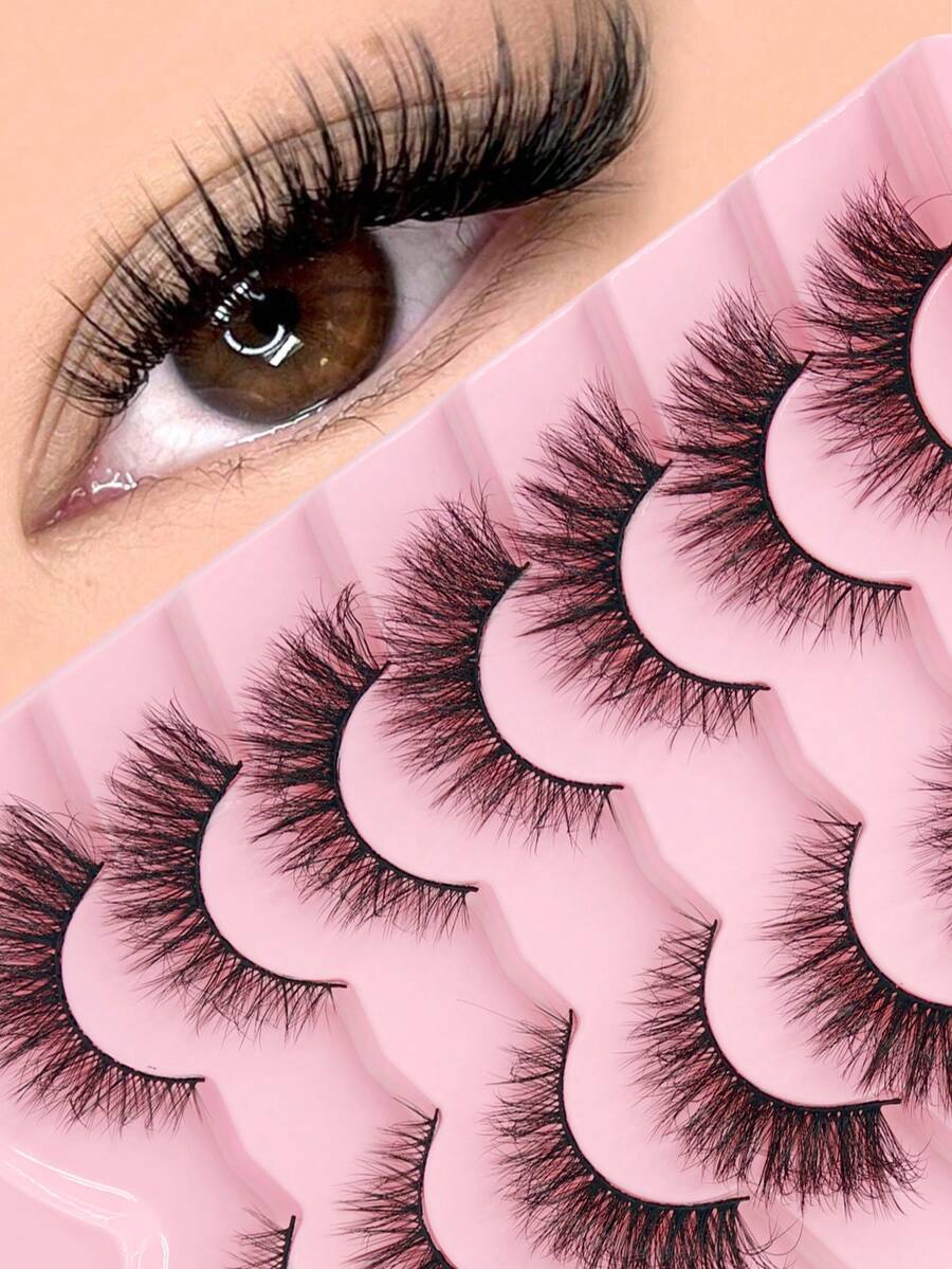New 7 Pairs Soft Fluffy 3D Faux Mink False Eyelashes, Natural Handmade Dramatic Makeup Lashes, Thick Volume Style - View 1