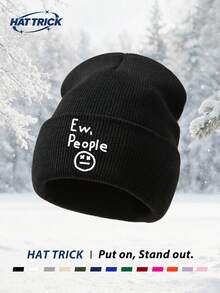 1pc Unisex People Print Knit Beanie, Soft Warm Comfortable Minimalist Knitted Hat For Autumn/Winter, Hip Hop Rapper Style Brimless Cap, Versatile Fashion Hat For Daily Wear, Party, Commute, Sports, Hiking, Travel - A - View 1