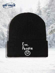 1pc Unisex People Print Knit Beanie, Soft Warm Comfortable Minimalist Knitted Hat For Autumn/Winter, Hip Hop Rapper Style Brimless Cap, Versatile Fashion Hat For Daily Wear, Party, Commute, Sports, Hiking, Travel - A - View 9