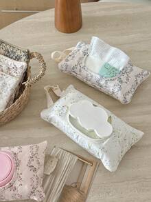 1Pc Floral Quilted Wet Wipes Storage Bag With Handle, Portable Reusable Tissue Dispenser Pouch For Mom Travel Daily Use - Multicolor - View 10
