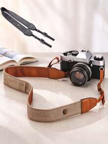 Vintage Herringbone Woven Camera Shoulder Strap, PU Leather Spliced Adjustable Wide Pressure-Relieving, Universal Practical Accessory For DSLR Mirrorless Film Cameras, Suitable For Travel And Street Photography - View 1