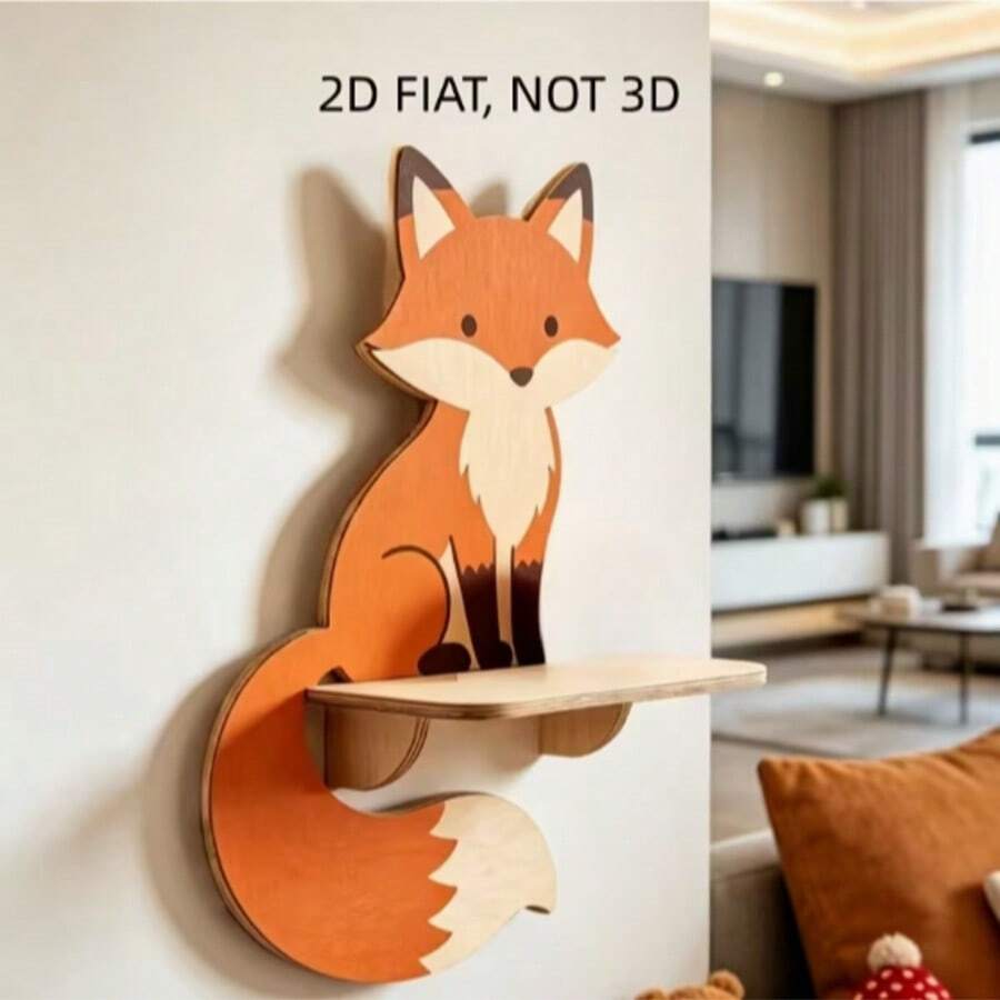 Cartoon Fox Shaped Wall Hanging Shelf 2D Flat Wooden Floating Wall Storage Rack Nordic Style Bedroom Bedside Decor Shelf, Halloween Christmas - Multicolor - View 1