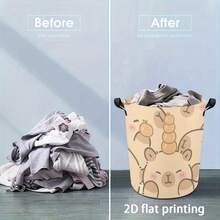 Cute Capybara Fruit Print Laundry Basket, Foldable Storage Basket With Handles, Large Capacity Dirty Clothes Hamper, Space Saving Multi-Purpose Organizer For Bathroom, Bedroom, Closet, Dorm, Kid's Toy Storage, Summer Home Essential - Camel - View 7