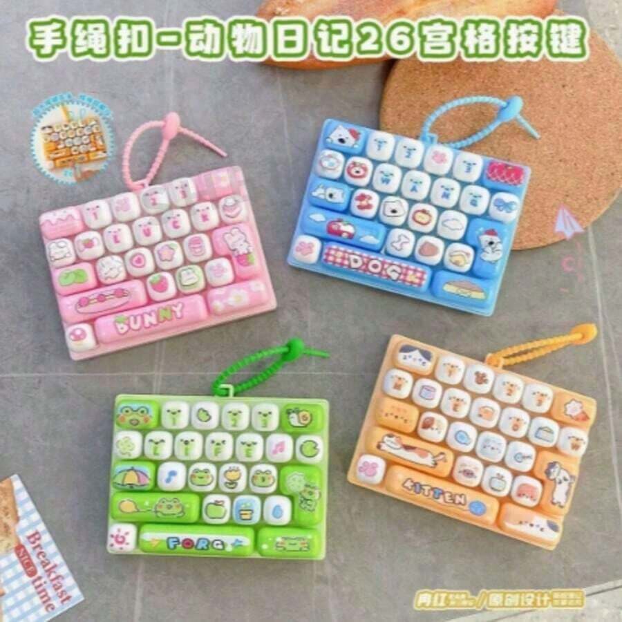 1 buah/Mainan Kreatif Pereda Stres Tanpa Henti 26 Tombol Keyboard Mekanik Tekan Ujung Jari untuk Siswa, Portabel, dan Dapat Digantung di Tas Siswa