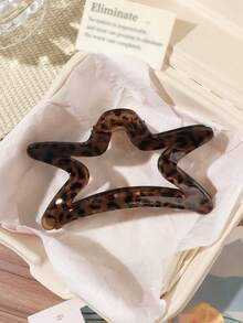 1pc Vintage Leopard Print Amber Jelly Brown Semi-Circle Star Rectangle Hair Claw, Oversized Hair Clip, Elegant Versatile Hair Accessory - Multicolor - View 15
