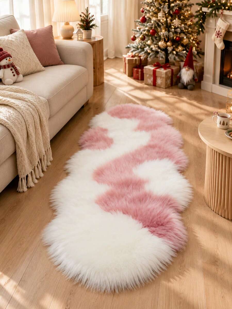 Soft Fluffy Rug Pink And White Area Rug,For Bedroom,Living Room,Study,Office,Plush Bedroom Rugs,Non-Slip,Cute Rug,Faux Fur Rug,Living Room Rug,Bedroom Rugs,Bedside Rug,Decorative Rug,Bedroom Decor,Autumn Home Decor,Room Decor,Christmas Decor - Multicolor - View 1