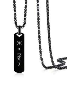 12 Zodiac Signs Stainless Steel Pendant Necklace, Black Constellation Tag Necklace, Waterproof Tarnish Resistant Unisex Jewelry Gift - 11 Pairs Pisces - View 1