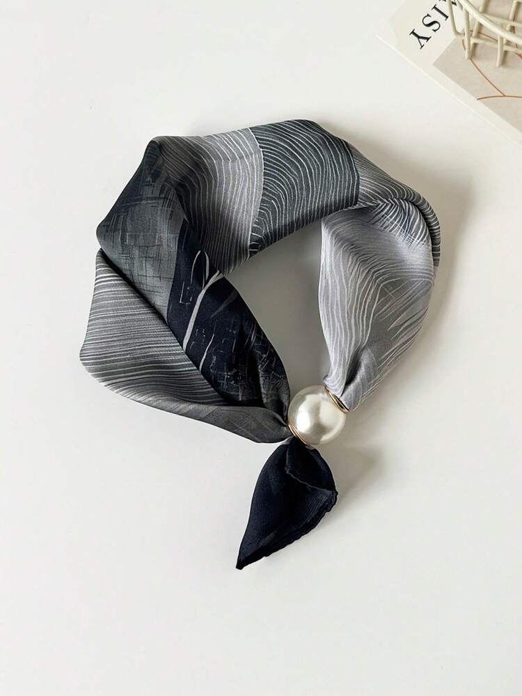 1pc Women's Pearl Magnetic Buckle Slouchy Faux Silk Neck Scarf, Printed Single Short Tail Neck Collar Scarf, Easy To Wear Collar Accessory - Multicolor 1 - View 10