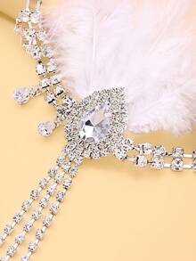 1pc Vintage 1920s Flapper Feather Headband, Long Rhinestone Tassel Gatsby Women's Evening Party Headpiece - Rhinestones - View 11