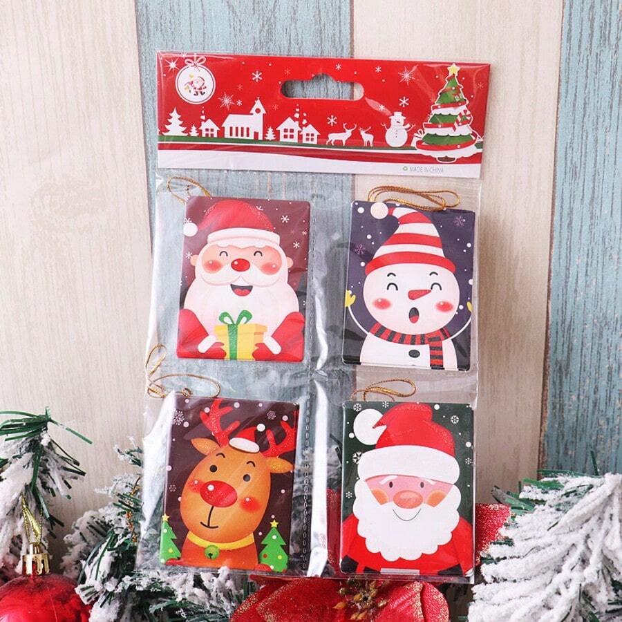 8pcs Mini Christmas Greeting Cards Set - Paper Christmas Tree Hanging Decor, Santa Claus Snowman Reindeer Small Pendant, Christmas Tree Gift Packaging Blessing Card, Holiday Atmosphere Decoration, Essential Christmas Decor - Multicolor - View 1