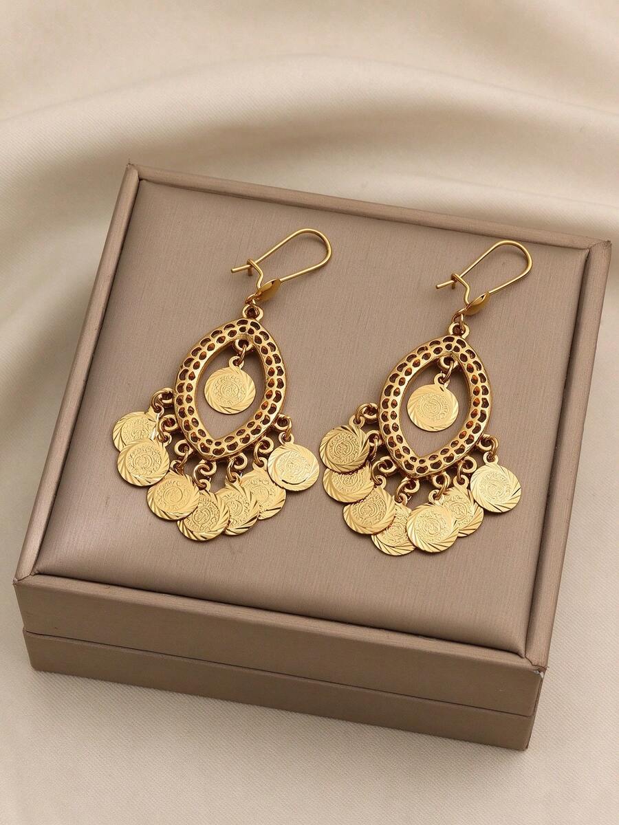 A Bohemian Middle Eastern Retro Coin Peacock Earring Tassel Earring Earring Accessory - Style 1 - View 1