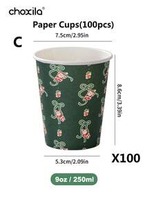 choxila 25/50/100pcs Assorted Design Christmas Disposable Paper Cups, Holiday Decoration Party Cups, Themed Coffee Beverage Cups, Christmas Party Holiday Gathering Home Party Friends Gathering Holiday Tableware - C - View 9