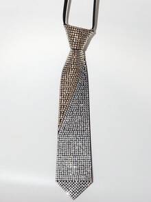 Black Rhinestone Tie For Men And Women, Gold And Silver Contrasting Decoration, European And American Fashion Shirt Collar Decoration - Black - View 8