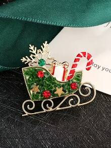 1pc Christmas Brooch With Bow, Christmas Hat, Sleigh And Boots Elements, Fashionable Brooch For Women, Suitable For Christmas Celebration And Daily Wear - Christmas Element Brooch - View 4