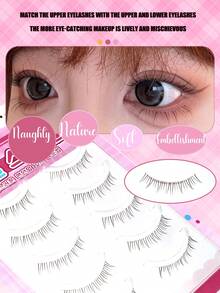 5 Pairs Small Flame Faux Lower Eyelashes, Ultra-Fine Transparent Stem, Comfortable For Beginners, Hair-Flow Style, Korean & Japanese Light Makeup, Suitable For Dates And Parties, Multiple Styles - Black - View 3