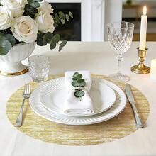 20/30/50/100pcs Disposable Table Mats, Thin Round 13-Inch Gold Striped, Suitable For Wedding, Birthday Party, Dining Table And Holiday Home Decor Placemats - Gold - View 2