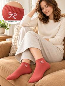 8 Pasang Kaos Kaki Pendek Wanita Warna Polos Sederhana Lucu Acak, Rajutan Halus, Elastis, Lembut, Bordir, dan Pita untuk Pemakaian Sehari-hari di Rumah dan Sepanjang Musim - MultiWarna - View 5