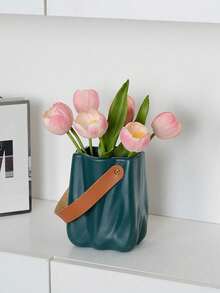 Handheld Vase, Nordic-Style, Creative Design For Living Room Or Dining Table, Flower Arrangement Container, Decorative Piece For Fresh Or Dried Flowers, Glazed Or Porcelain-Like Flower Pot - Multicolor - View 5