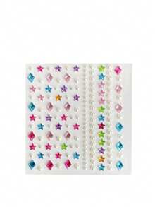 1 pieza Pegatinas faciales de estrella colorida con perlas y strass para otoño/invierno, strass de múltiples formas combinados con perlas blancas, creando un estilo de maquillaje de chica de moda europea y americana, con respaldo autoadhesivo para una aplicación conveniente - Multicolor - Ver 4