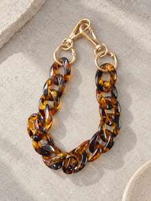 1pc Tortoiseshell Chunky Chain Phone Wrist Strap, Retro Acrylic Short Phone Lanyard, Detachable Gold Clasp Phone Charm For Women - Multicolor - View 4