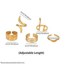 5pcs Minimalist Personalized Premium Stainless Steel Open Ring Set For Women, Asymmetrical Design Exaggerated Adjustable Finger Rings - 5-piece Ring Set - View 10