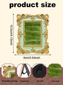 1pc New Gold Carved Mint Green Vintage Resin Scroll Velvet Jewelry Storage Box, Vintage Frame Scroll Ring Tray, Necklace & Earring Display Stand, Home Decor Artwork, Holiday Gift, Jewelry Tower, Earring Rack, Jewelry Organizer, Classic Jewelry Prop - Multicolor - View 19