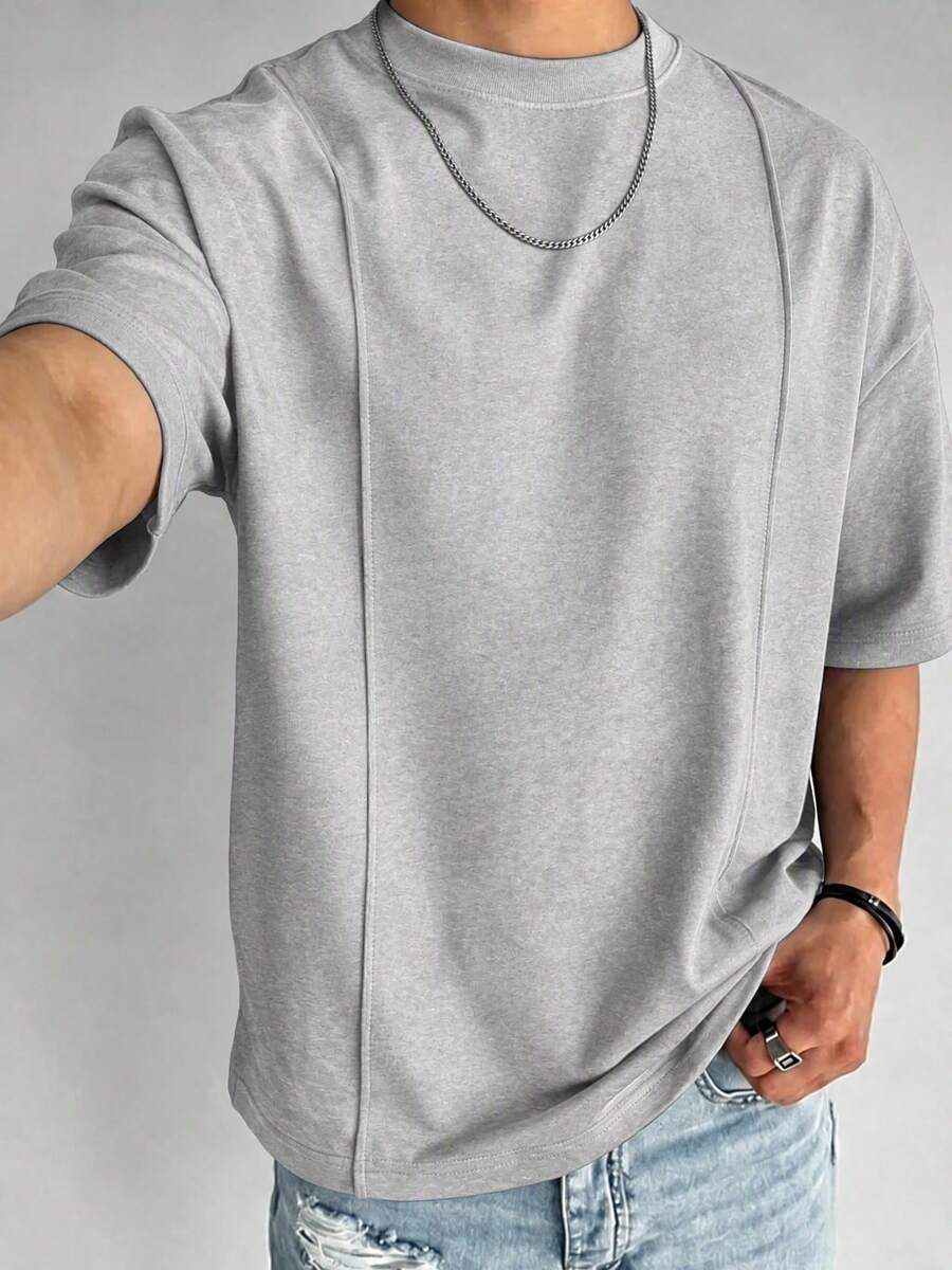Men's Summer Vintage Solid Color Striped T-Shirt With Special Design, Suitable For Daily Commute And Home Wear