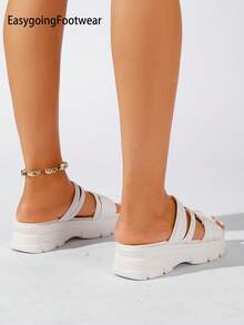 Sandal Wanita Putih Berlipit dengan Ujung Terbuka dan Sol Lembut, Sol Tebal Anti Selip, Sandal Setengah Selip Serbaguna untuk Berbelanja (2 Cara Pakai) - Putih - View 5