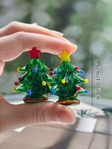 1pc Handmade Mini Crystal Glass Christmas Tree Ornament, Cute Small Christmas Tree Figurine, Collectible Small Item, Christmas Theme, Perfect For Holiday Tabletop Decoration, Great Christmas Decor Piece - Multicolor - View 5