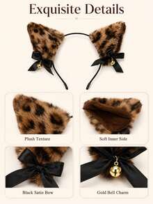 1 Piece Leopard Print Halloween Fox Ears – Cute Party Headband – Polyester Animal Ears – Cosplay Headpiece – Wearable, All-Season - Multicolor - View 8