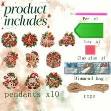 10 Pcs-5D DIY Diamond Painting Christmas Decoration Set - Christmas Ornaments, Featuring A Christmas Pattern, Suitable For Holiday Decoration And Handicraft Making, Christmas Decorations, Christmas Handicrafts - Merry Christmas - View 4
