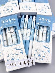 4/1pc Deep Sea Dream Pudding Click Neutral Gel Pen Gift Box, Ins Ocean Style Highly Attractive 0.5mm ST Quick-Dry Black Ink Pen, Suitable For Classroom Notes, After-School Homework, Daily Practice, Exam Writing; Bullet Journal, Excerpt Recording; Back-To-School Gift, Birthday Small Gift, Class Reward Prize; Daily Office Recording, Desktop Decoration Use - Multicolor - View 4